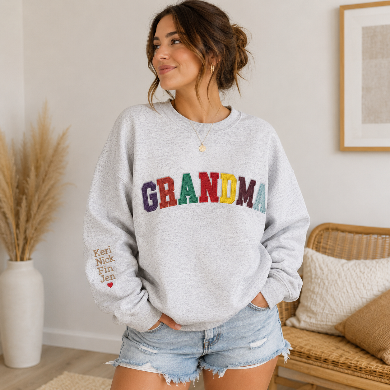 Personalized Grandma Sweatshirt with Grandkids' Names | Custom Varsity Letter Crewneck