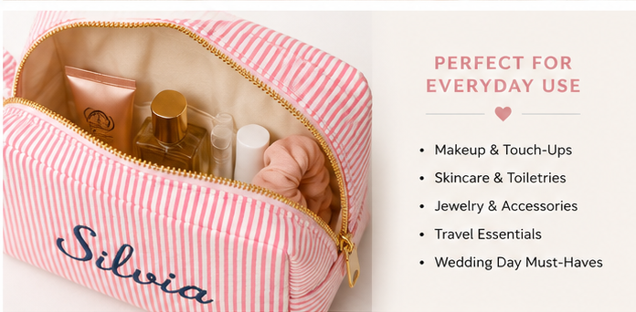 Personalized Embroidered Seersucker Bag, Embroidered | Handmade & Personalized Pouch