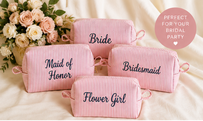 Personalized Embroidered Seersucker Bag, Embroidered | Handmade & Personalized Pouch