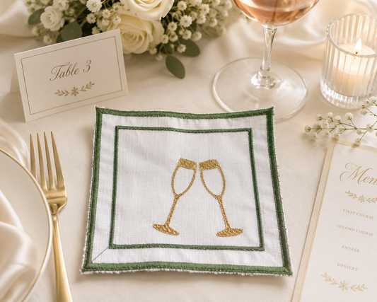 Personalized Scalloped Cocktail Napkins | Custom Embroidered Monogram | Wedding, Bachelorette & Bridal Shower Linens