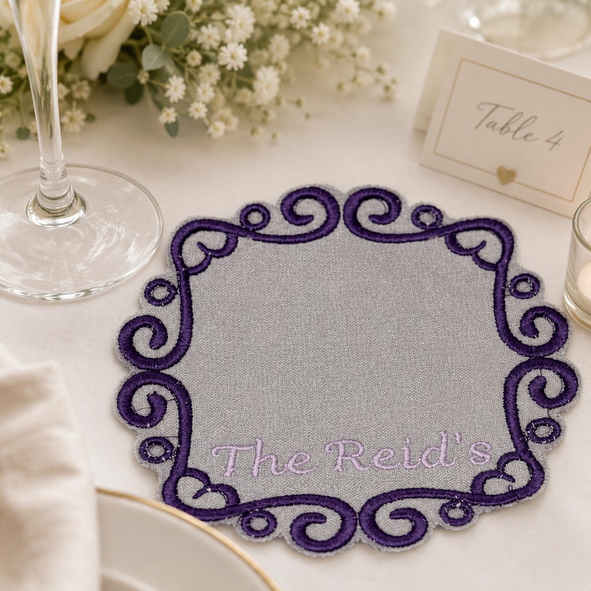 Personalized Scalloped Cocktail Napkins | Custom Embroidered Monogram | Wedding, Bachelorette & Bridal Shower Linens