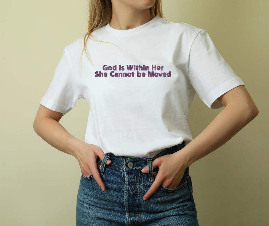 God Is Within Her Embroidered T-Shirt