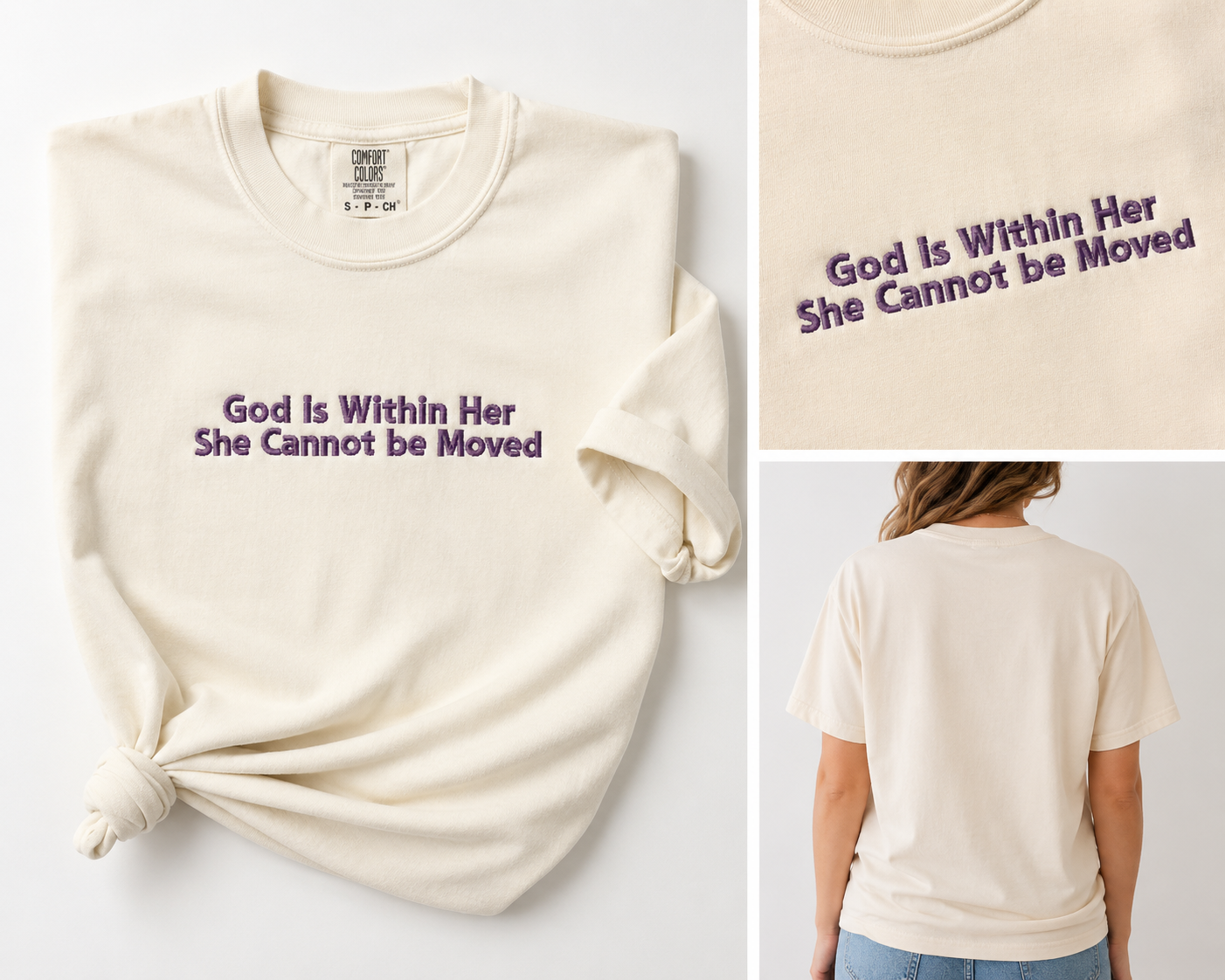 God Is Within Her Embroidered T-Shirt