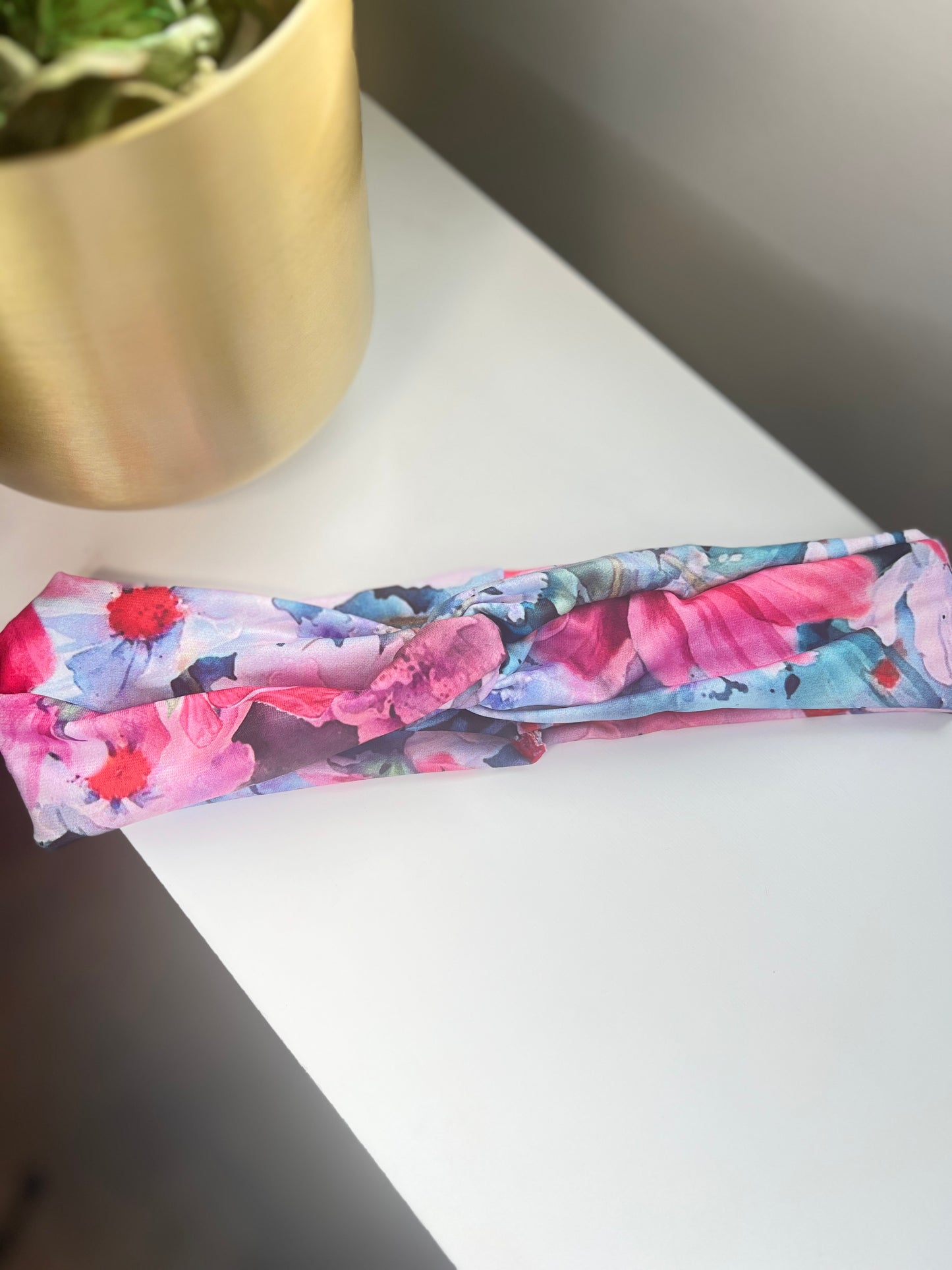 Handmade Pink Floral Headband – Twist Knot Boho Hair Accessory