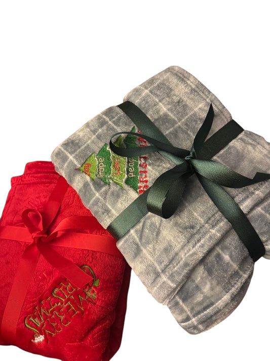 Christmas Embroidered Throw Blankets