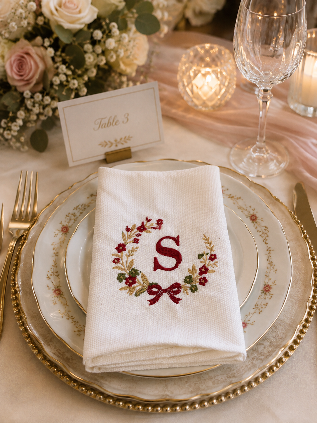 Personalized Monogram Dinner Napkins set of 4 | Custom Embroidered Wedding Table Linens
