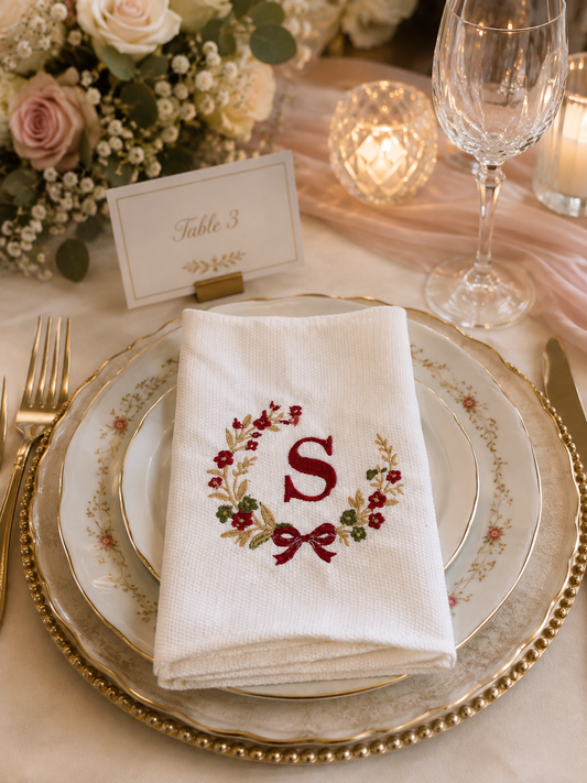 Personalized Monogram Dinner Napkins set of 4 | Custom Embroidered Wedding Table Linens