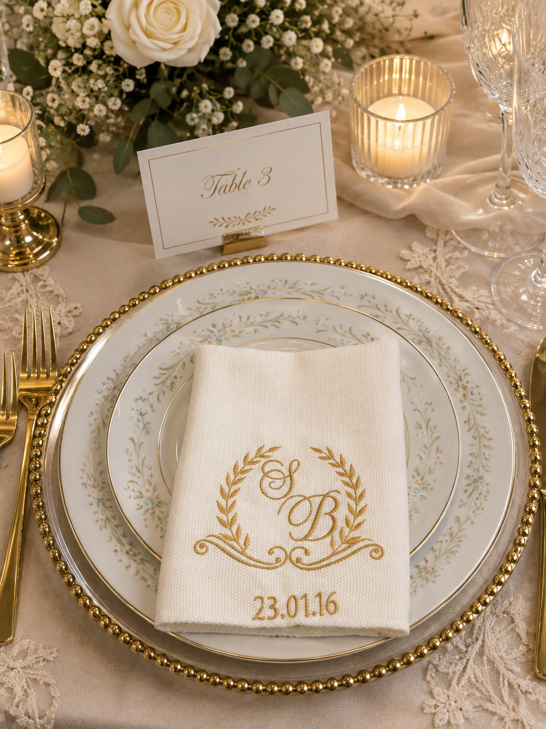Personalized Monogram Dinner Napkins set of 4 | Custom Embroidered Wedding Table Linens