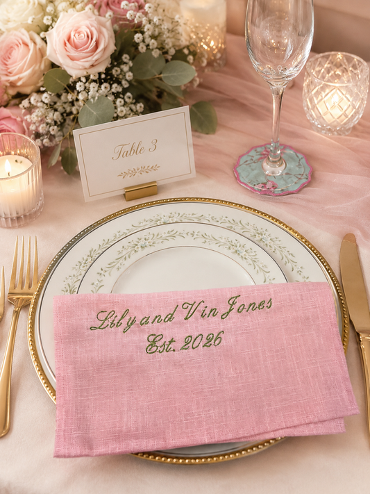Personalized Monogram Dinner Napkins set of 4 | Custom Embroidered Wedding Table Linens