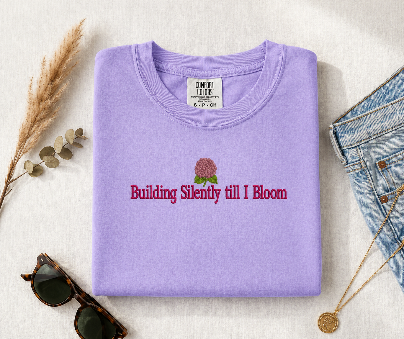 Building Silently Till I Bloom Embroidered T-Shirt