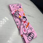Handmade Pink Headband with Black Doodle Print | Adjustable Wire Bow Hair Accessory for Girls | Soft Fabric Knot Headwrap