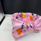 Handmade Pink Headband with Black Doodle Print | Adjustable Wire Bow Hair Accessory for Girls | Soft Fabric Knot Headwrap
