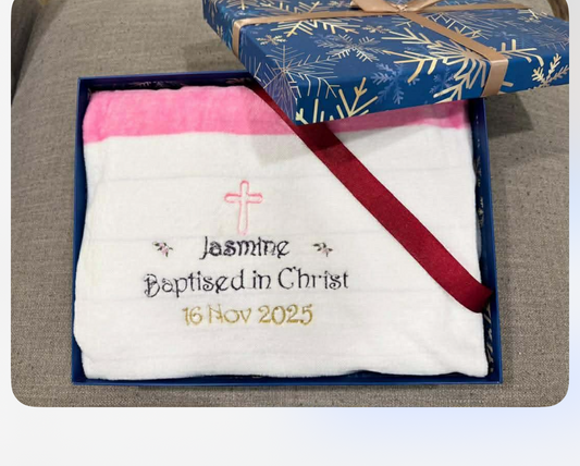 Custom personalized blankets embroidered with names, initials, birth details